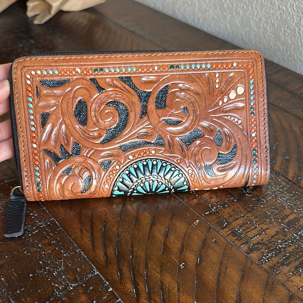 Brown and Turquoise Embossed Wallet